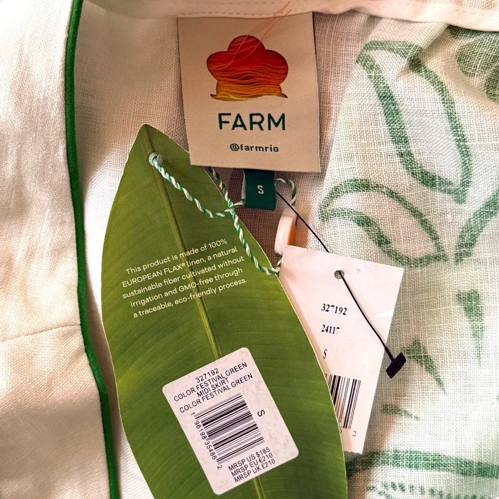 FARM Rio Color Festival Linen Midi Skirt, Green, NWT 🇧🇷 - Picture 15 of 16